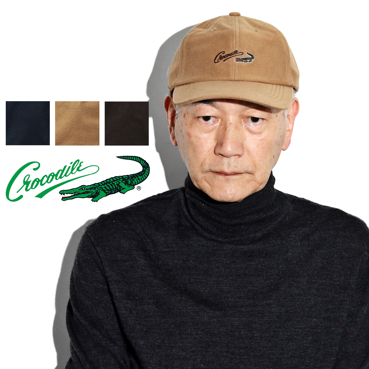 Crocodile キャップ メンズ 帽子 コットン起毛 ヘリンボーン