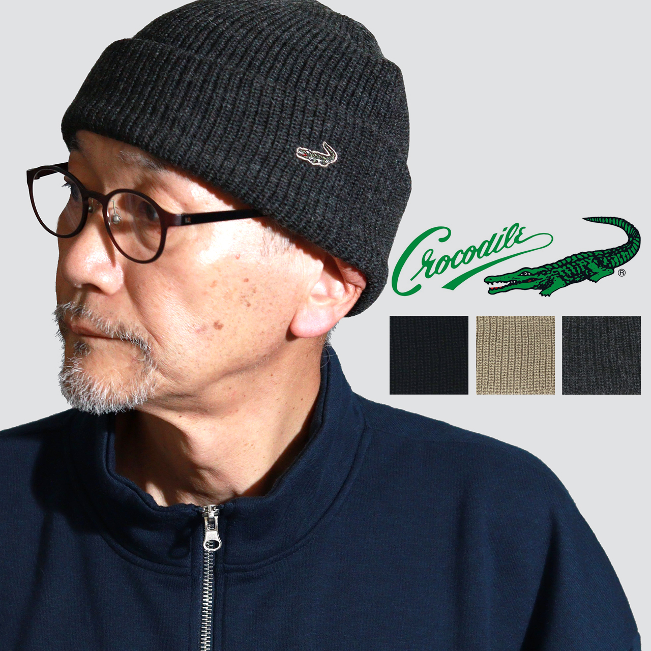   / ニットキャップ/--/ウール/GRY/メンズ/5350M ニット帽 メンズ 帽子 厚手 ウール混 秋冬 防寒 ニット帽子 CROCODILE