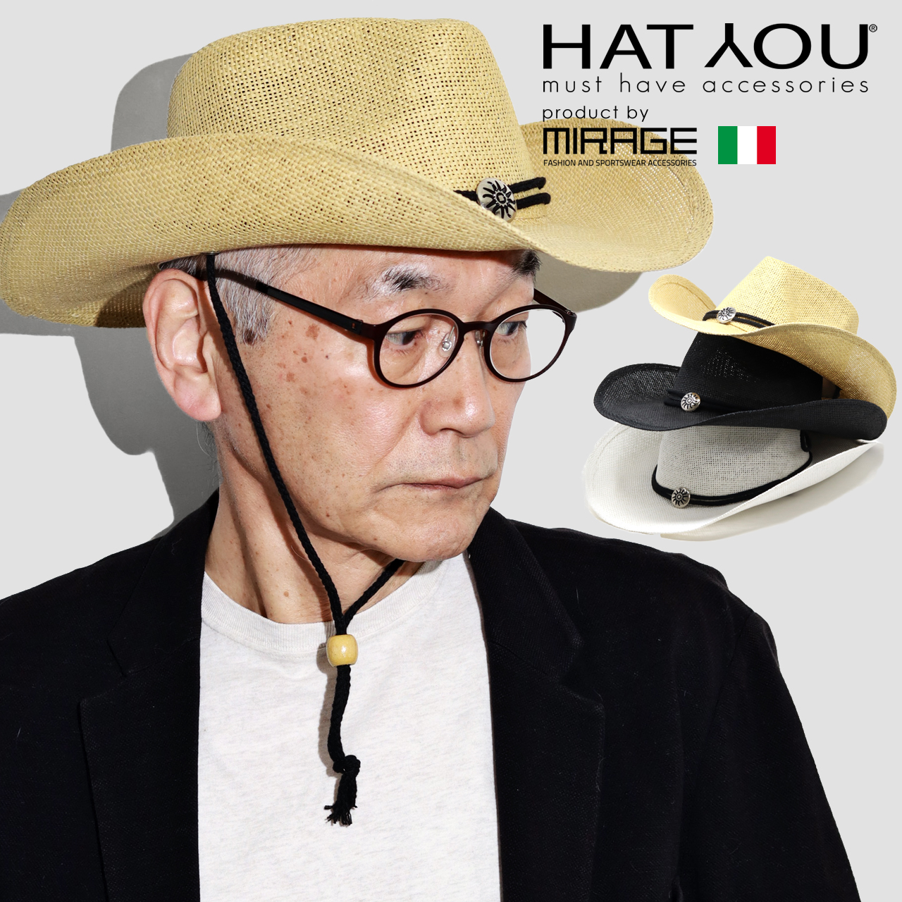 あご紐付き帽子 テンガロンハット メンズ HAT YOU コンチョ付き ペーパーシート あごひも 帽子 メンズ カウボーイハット メンズ イタリアブランド｜elehelm-hatstore｜03