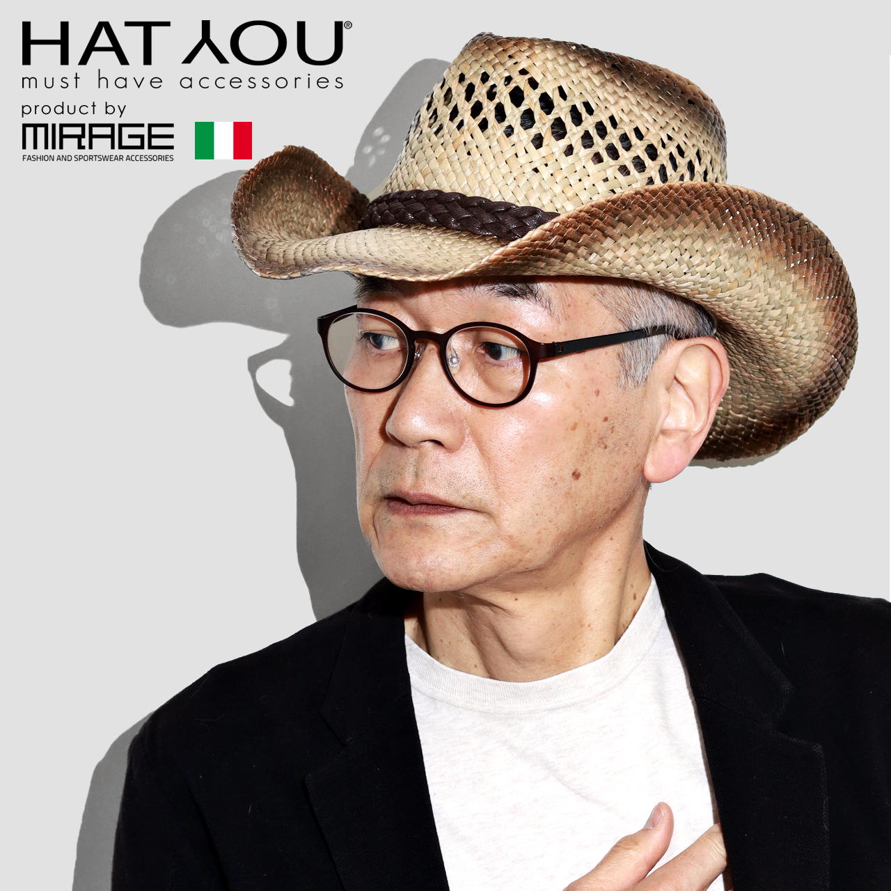 カウボーイハット メンズ HAT YOU 通気性 ラフィア 帽子 メンズ ハット メンズ 帽子 ラフィアハット イタリアブランド ハットユー  ウエスタンハット メンズ