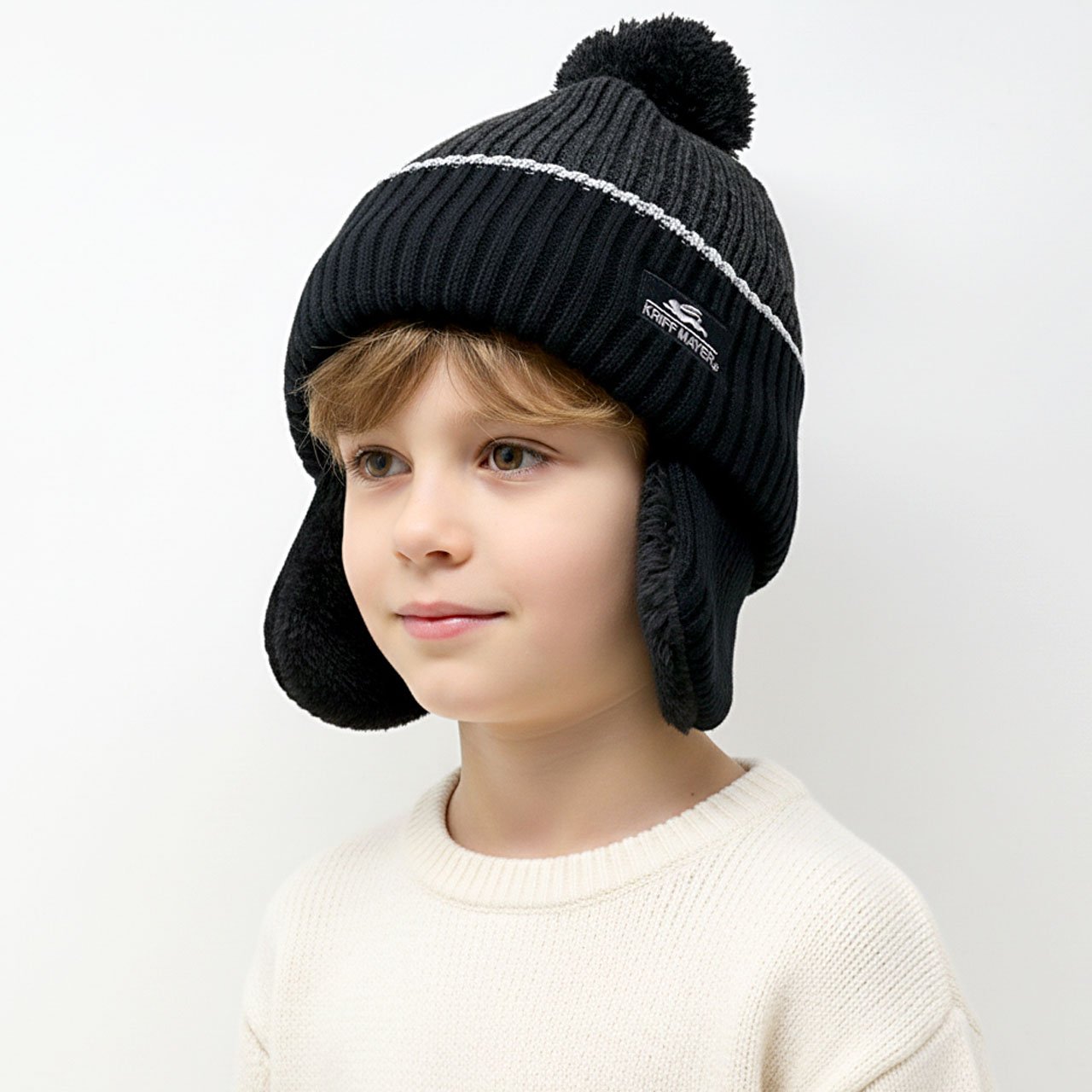 GUCCI キッズ 帽子 L 56cm 美品 イヤーフラップ ニット ボア KRIFF MAYER（クリフメイヤー） ニット帽 男の子 ポンポン ニット