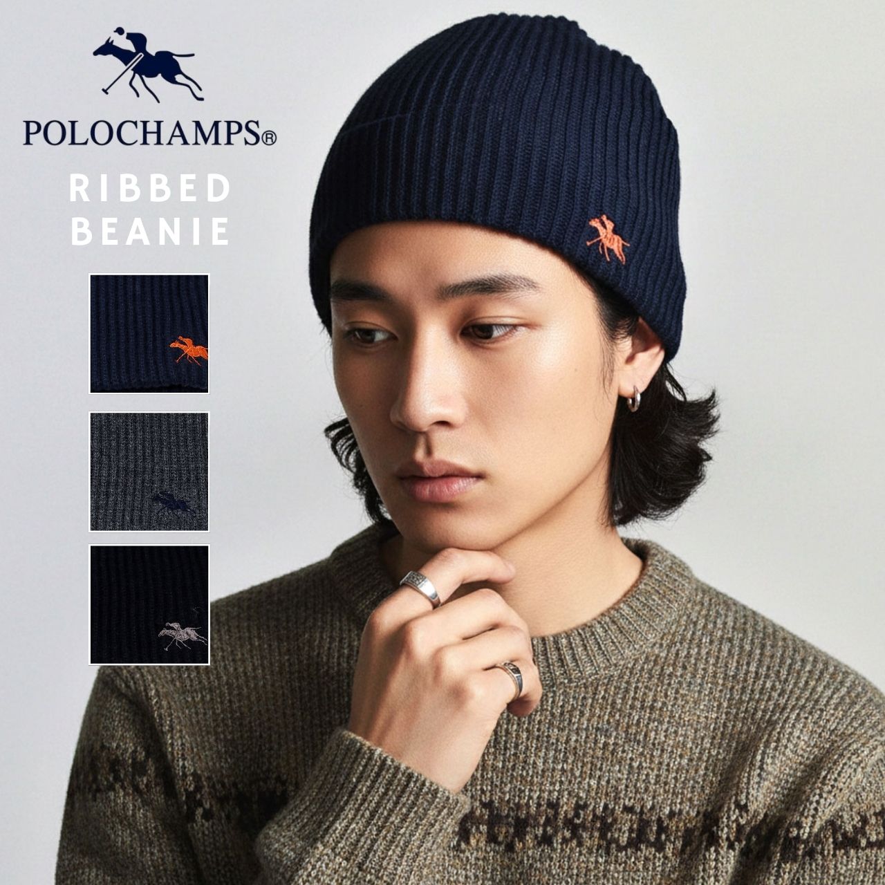 POLO CHAMPS ニット帽 ビーニー 折り返しなし メンズ 帽子 シンプル