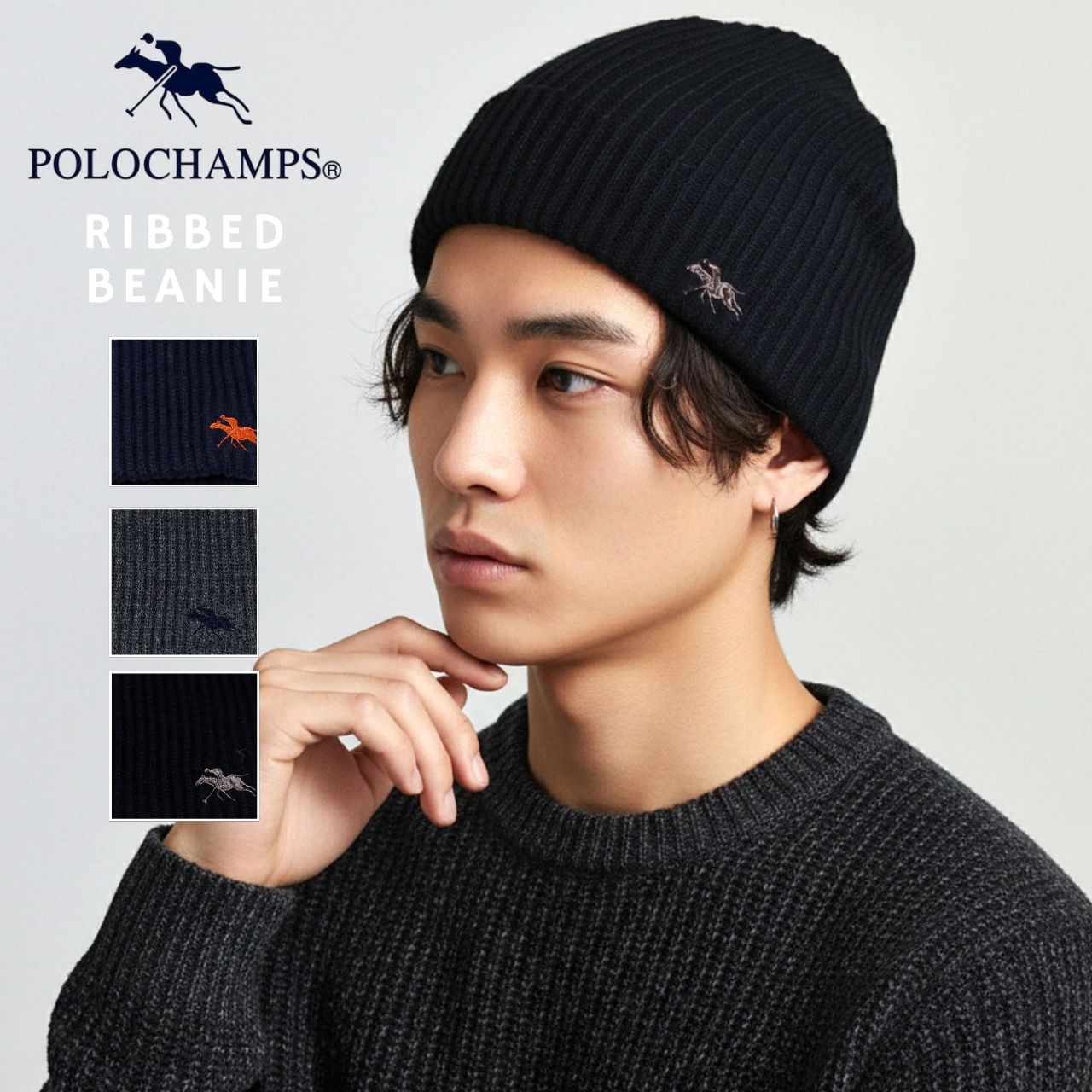 POLO CHAMPS ニット帽 ビーニー 折り返しなし メンズ 帽子 シンプル