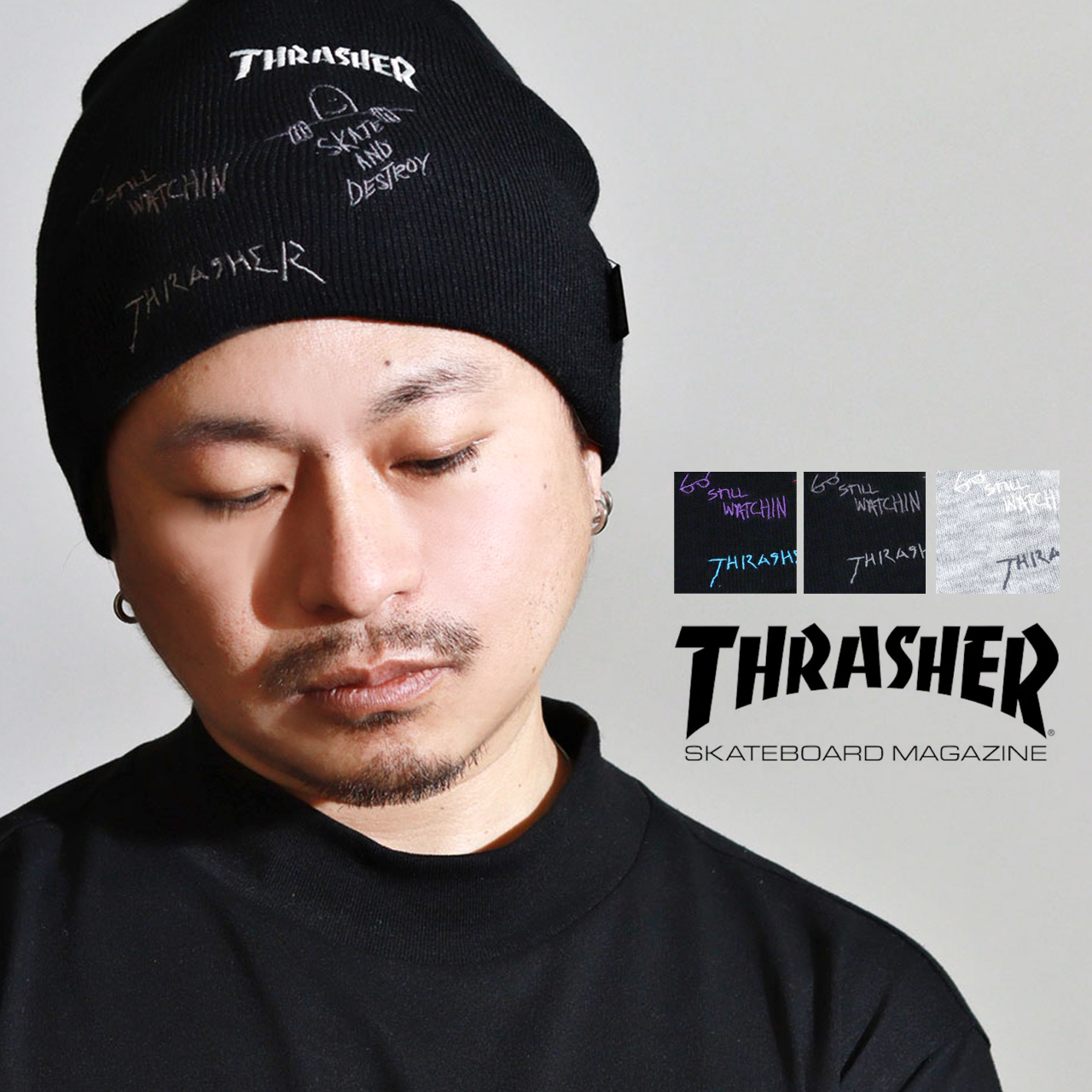 THRASHER（スラッシャー） ニット帽 メンズ ステッカー付き ビーニー