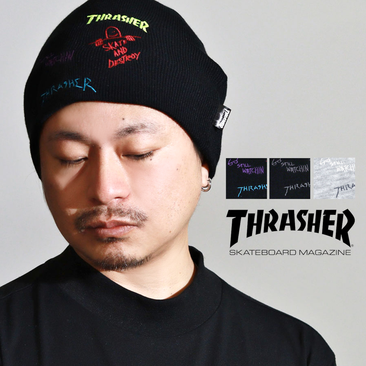 THRASHER（スラッシャー） ニット帽 メンズ ステッカー付き ビーニー