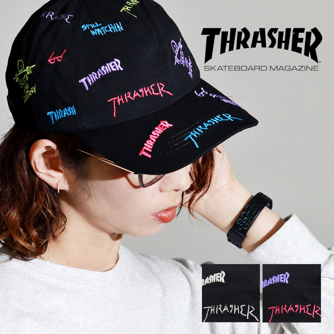 THRASHER（スラッシャー） キャップ メンズ ステッカー付き 総柄