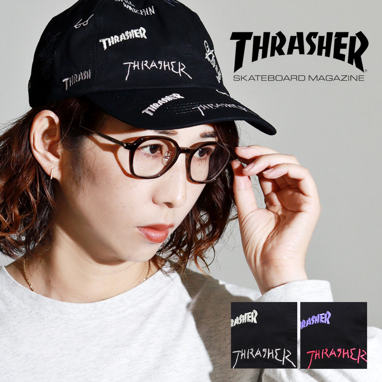 THRASHER（スラッシャー） キャップ メンズ ステッカー付き 総柄