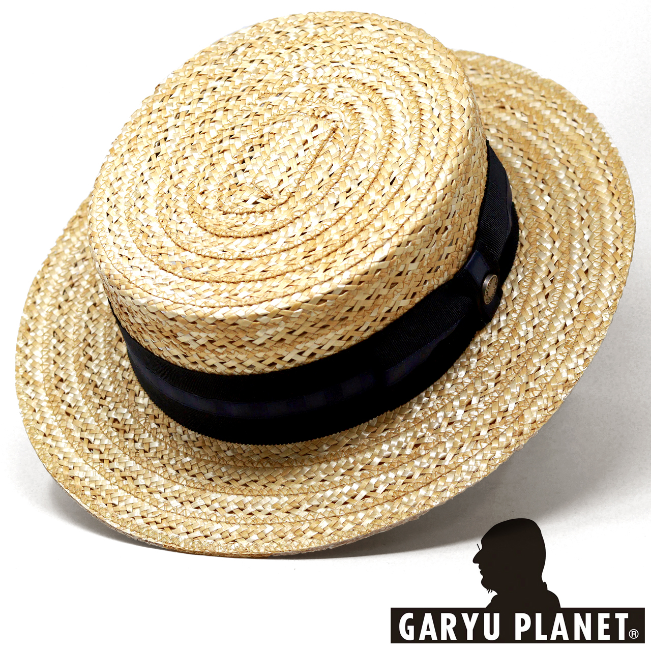GARYU PLANET カンカン帽 メンズ 光沢 花麦 透かし編み サマー