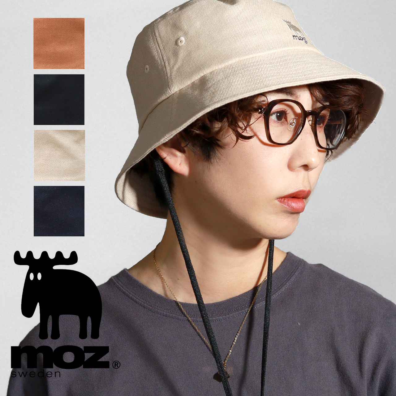 moz バケットハット レディース 紐付き帽子 綿麻 モズ バケハ