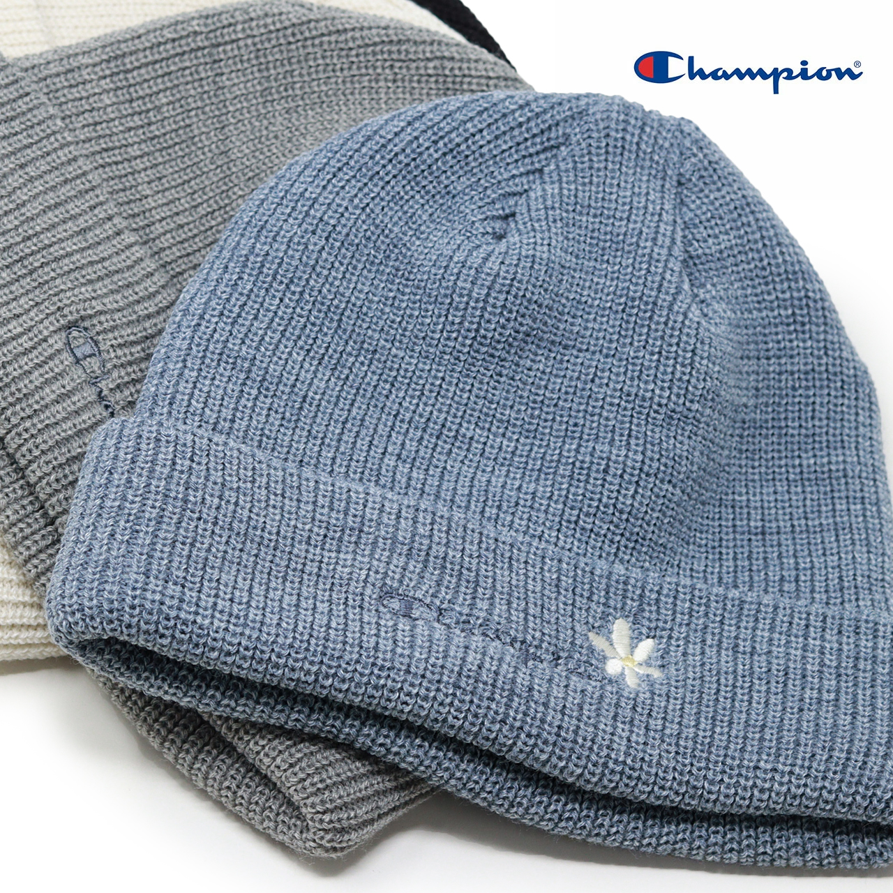 Champion ニット帽 秋冬 レディース 帽子 洗える 花 刺繍 ワン