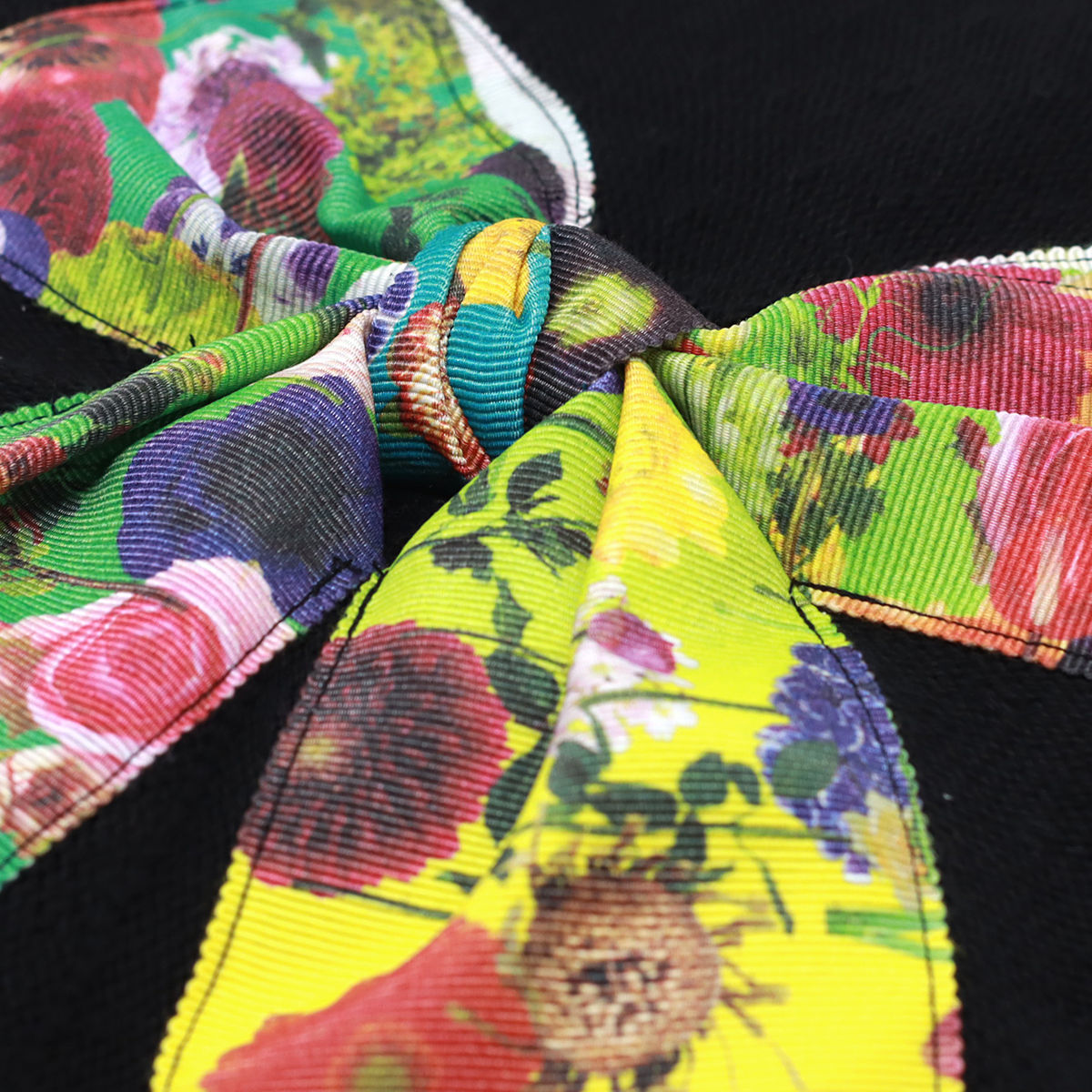 ベレー帽 かわいい レディース 帽子 リボン カラフル Barairo no Boushi プリントグログランベレー 花柄 大きなリボン ブラック 黒［ beret ］女性 プレゼント ギフト かわいい 帽子 パーティー ヘア小物 ヘアアクセサリー Barairo no Boushi ベレー帽 かわいい レディース 帽子 リボン