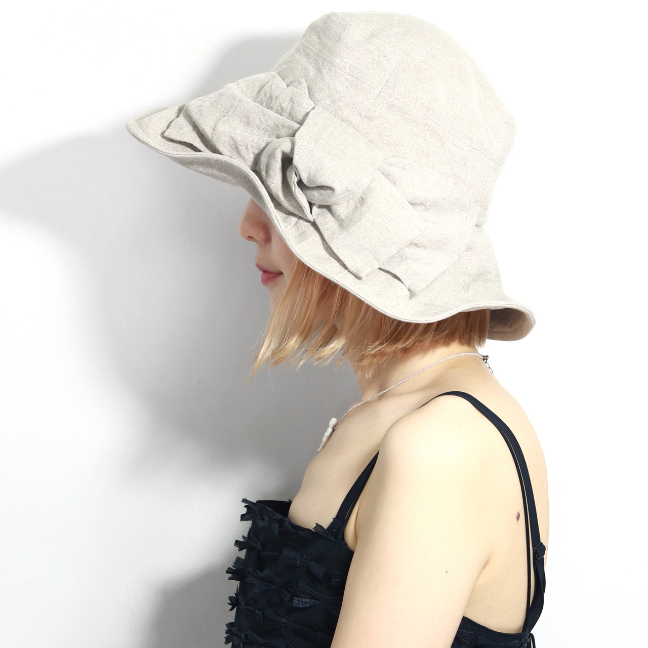 リボン リネンハット 手染め ナチュラル 夏 春 紫外線対策