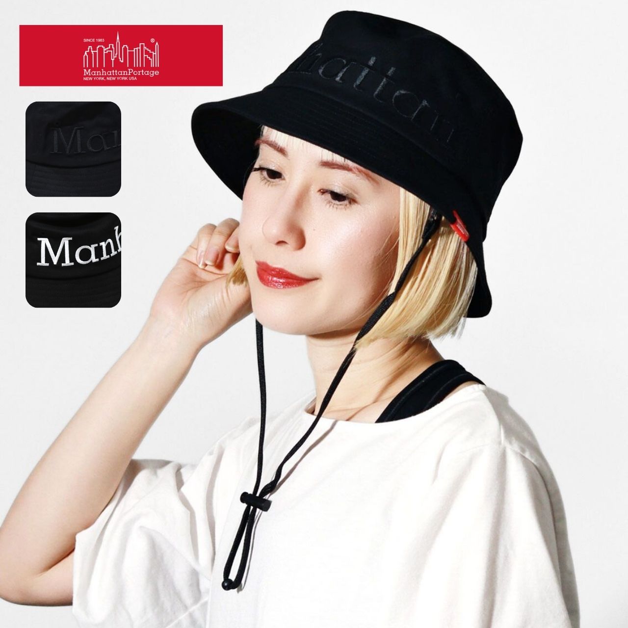 Manhattan Portage バケットハット 春夏 顎紐付き 帽子 男女兼用