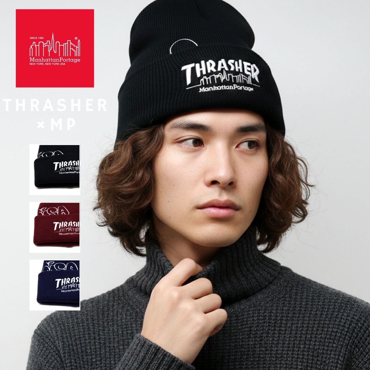 バイカラー ニット帽サングラスポッチセット Manhattan Portage（マンハッタンポーテージ） ニット帽 スラッシャー