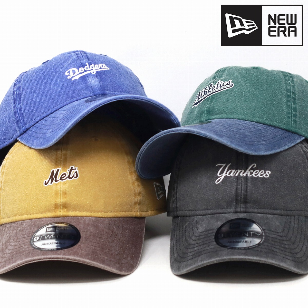 NEWERA 9TWENTY Acid Wash ニューエラ キャップ MLB ロゴ アスレチックス ヤンキース メッツ ドジャース