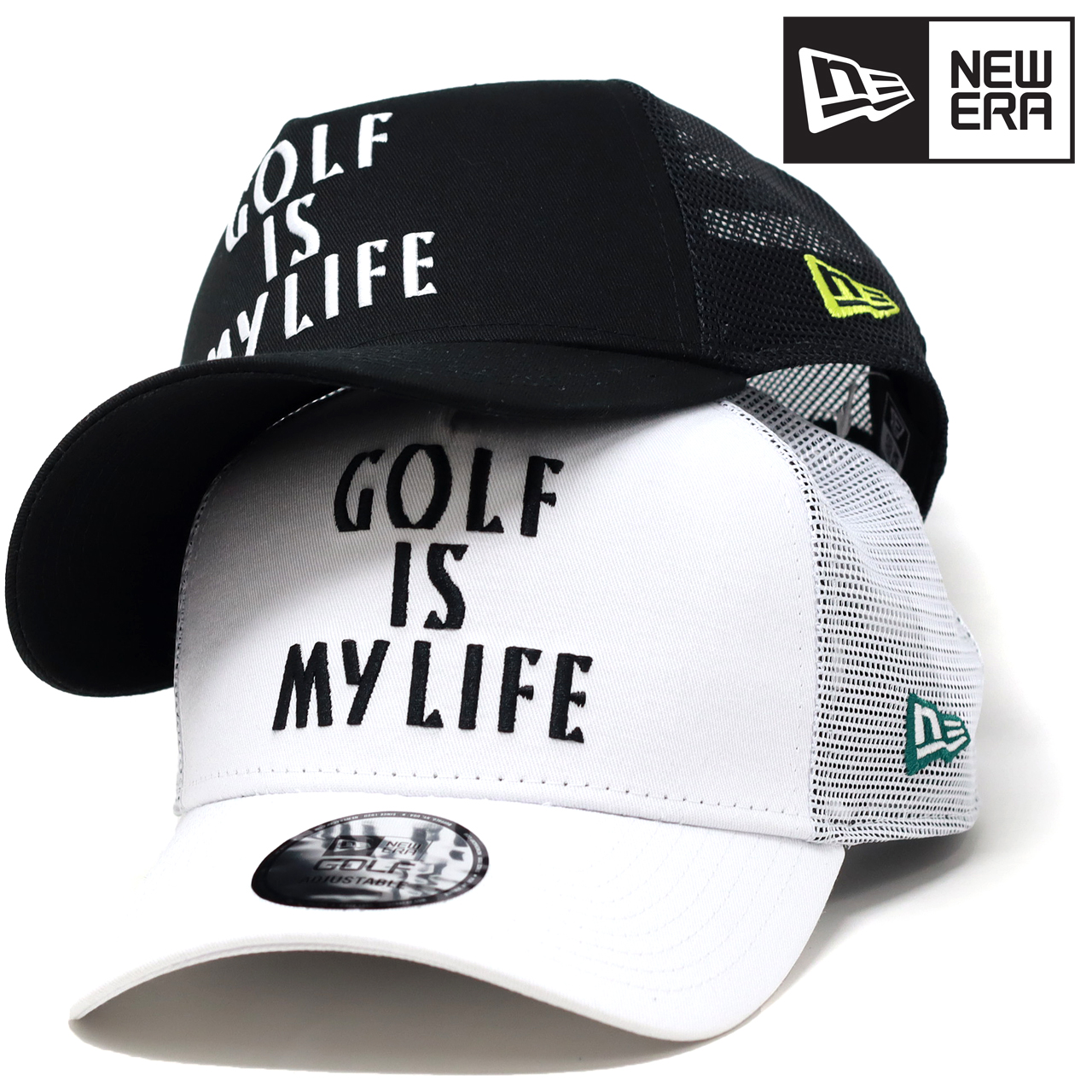 ニューエラ ゴルフ キャップ メンズ メッシュ 9FORTY A-Frame トラッカー Golf is My Life メッシュキャップ 全2色  ブラック ホワイト