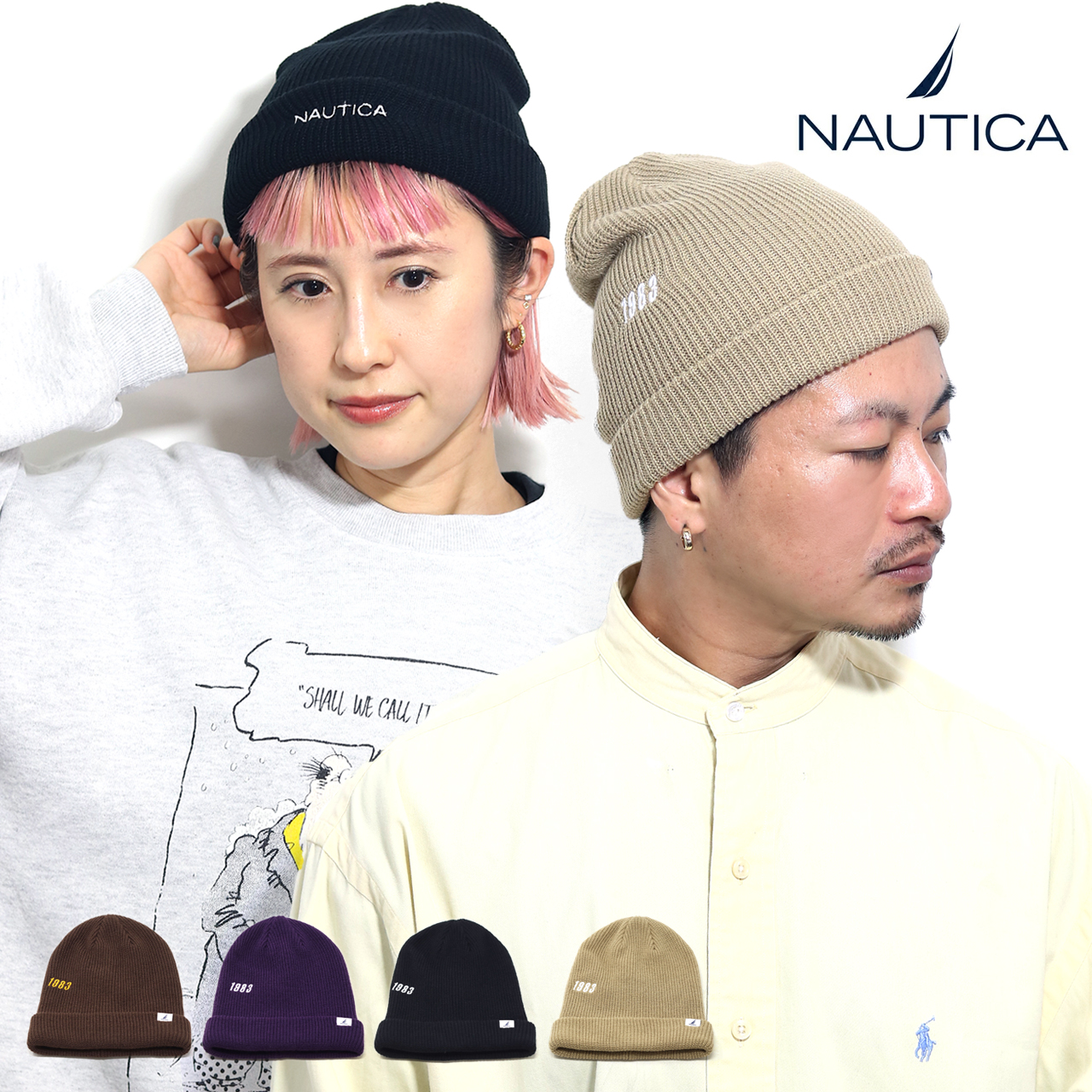 nautica ニット帽 メンズ ノーティカ メンズ ニット帽 レディース NAUTICA ショートワッチ ロールキャップ メンズ ビーニー アクリル ニット帽子 メンズ｜elehelm-hatstore｜02