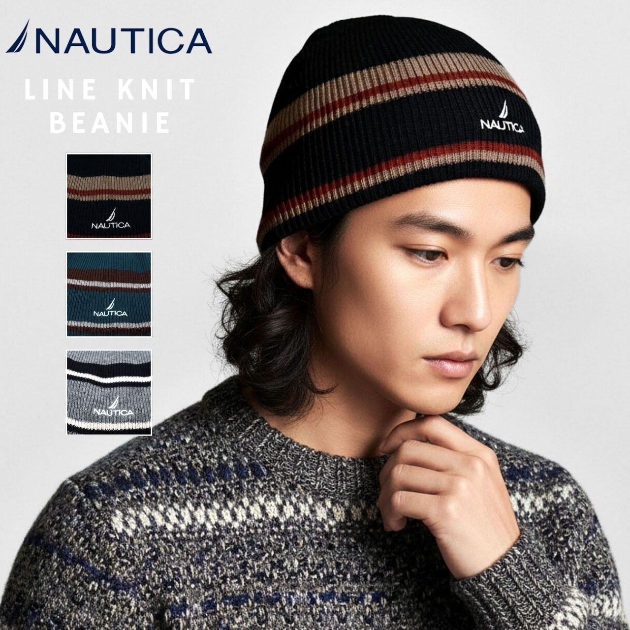 NAUTICA（ノーティカ） ビーニー メンズ ライン ニット帽 レディース