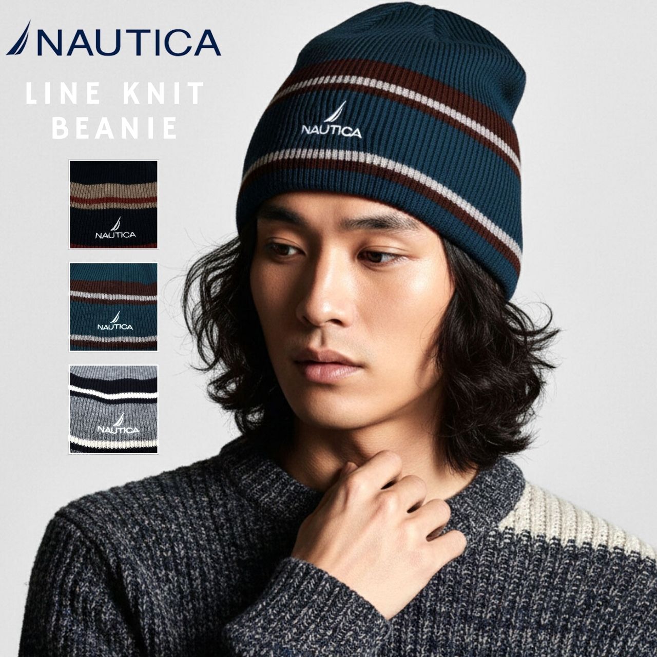 NAUTICA（ノーティカ） ビーニー メンズ ライン ニット帽 レディース
