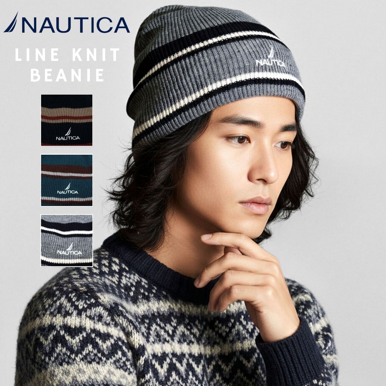 NAUTICA（ノーティカ） ビーニー メンズ ライン ニット帽 レディース