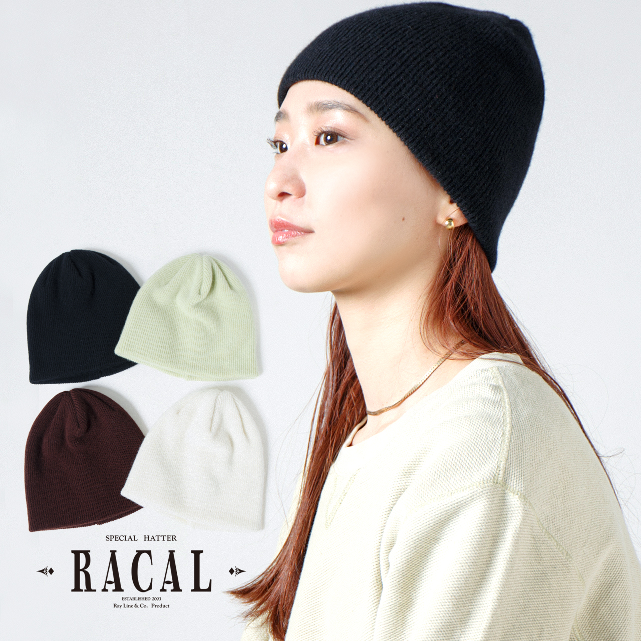 MOSCHINOリブ編み 黒 ニット帽 RACAL カシミヤ ニット帽 cashmere mix 細リブ編み racal