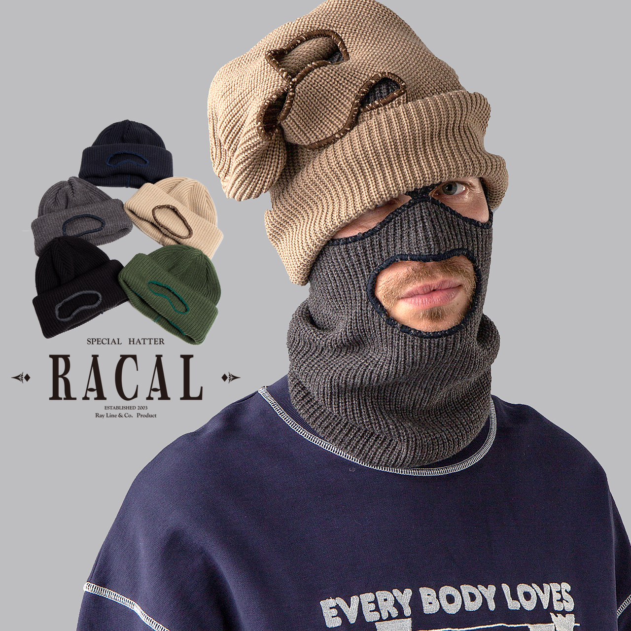 RACAL（ラカル） ニット帽 メンズ 目出し帽 防寒 2way バラクラバ