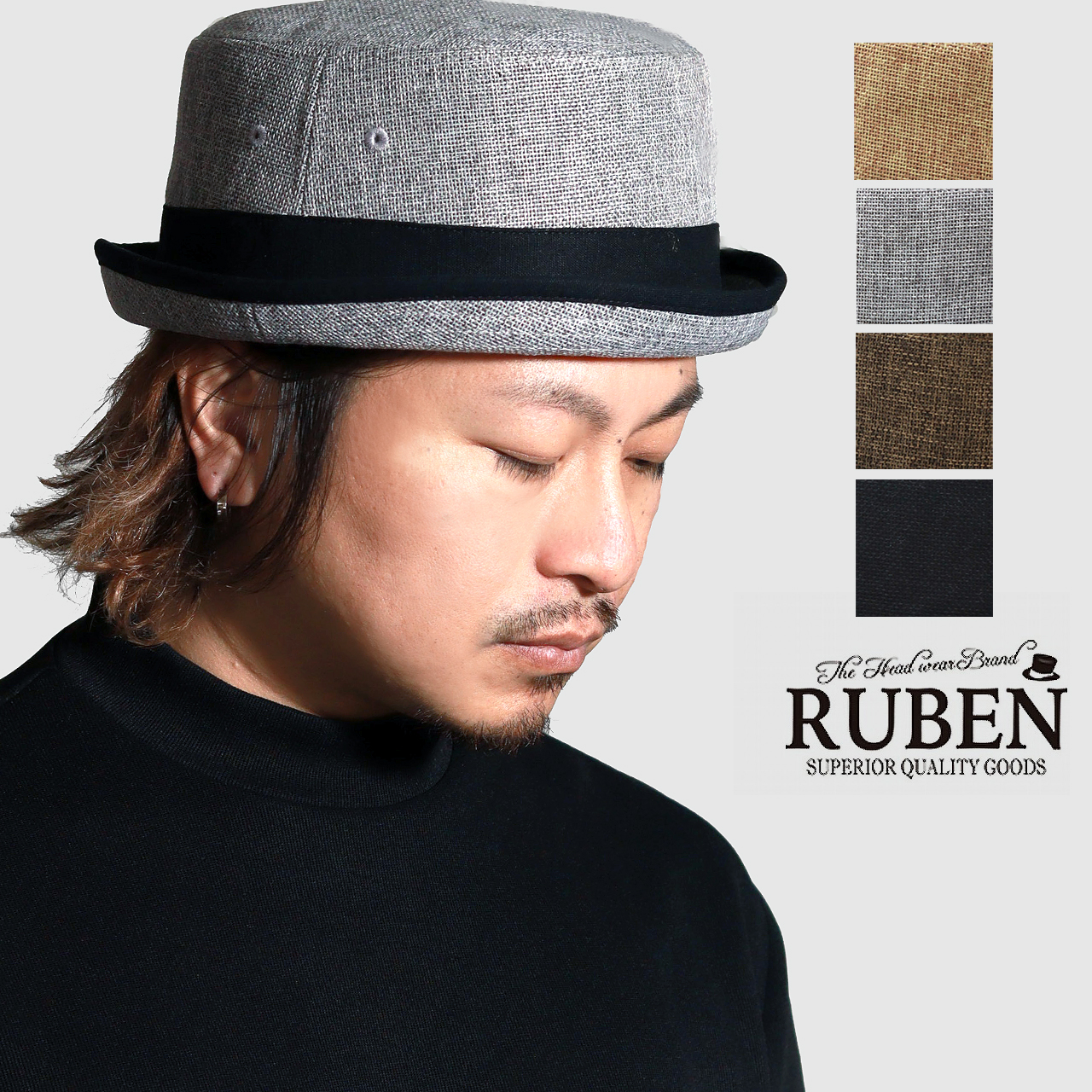 ruben 帽子 メンズ リネンライク ポークパイハット 夏 ルーベン ハット