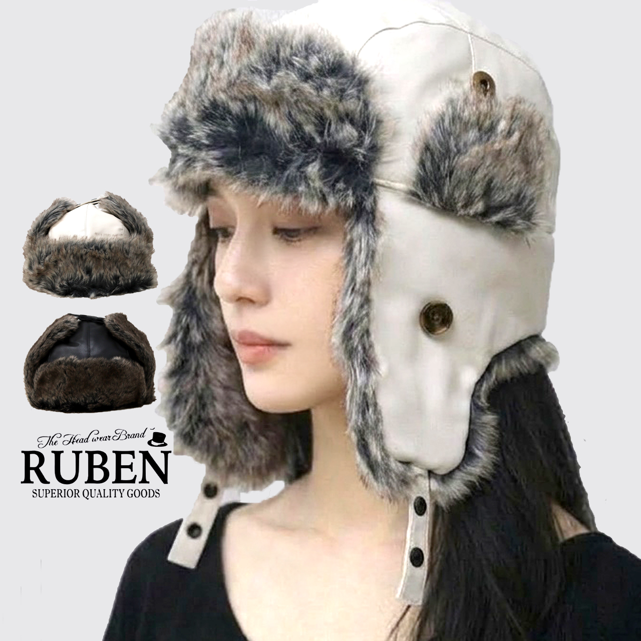 ロシア帽　ミンク　フライトキャップ　エスキモーキャップ イヤーフラップキャップ フェイクレザー 光沢 フェイクファー 飛行帽