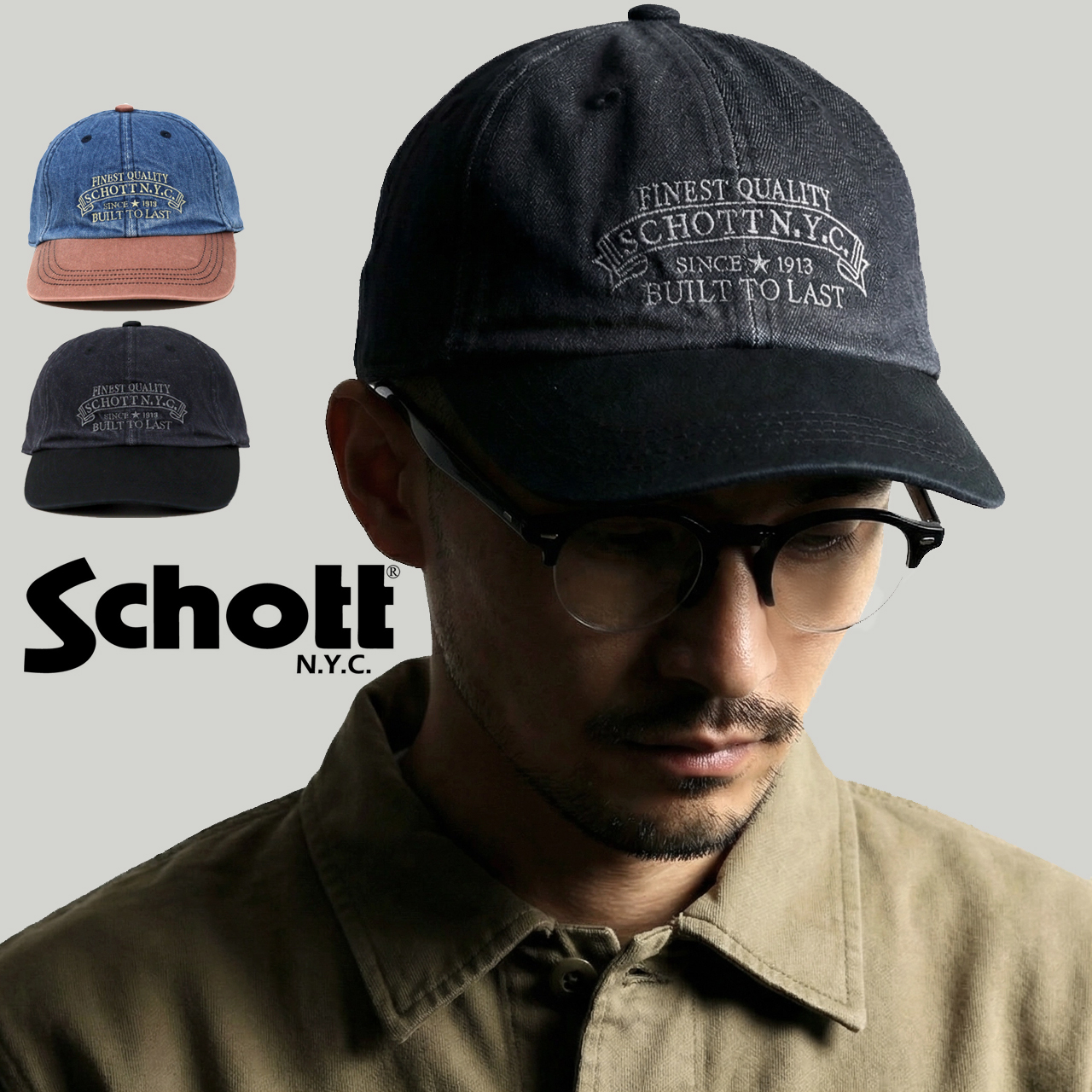 Schott N.Y.C（ショット） キャップ メンズ 岡山デニム レザー 牛革