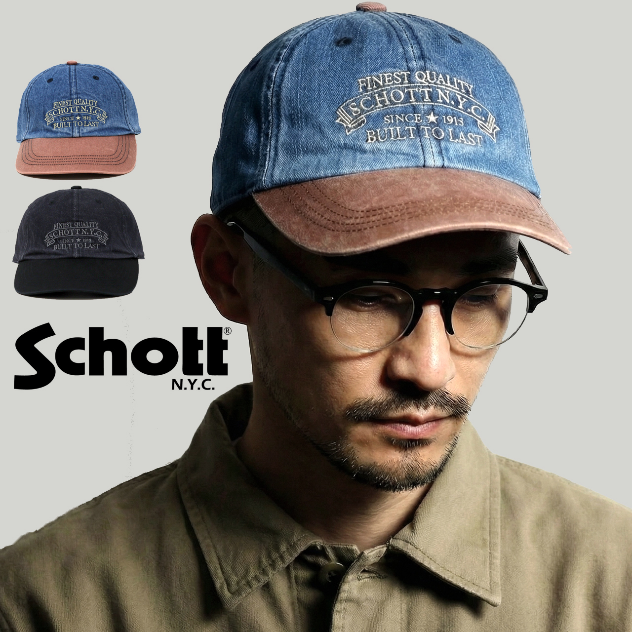 Schott N.Y.C（ショット） キャップ メンズ 岡山デニム レザー 牛革