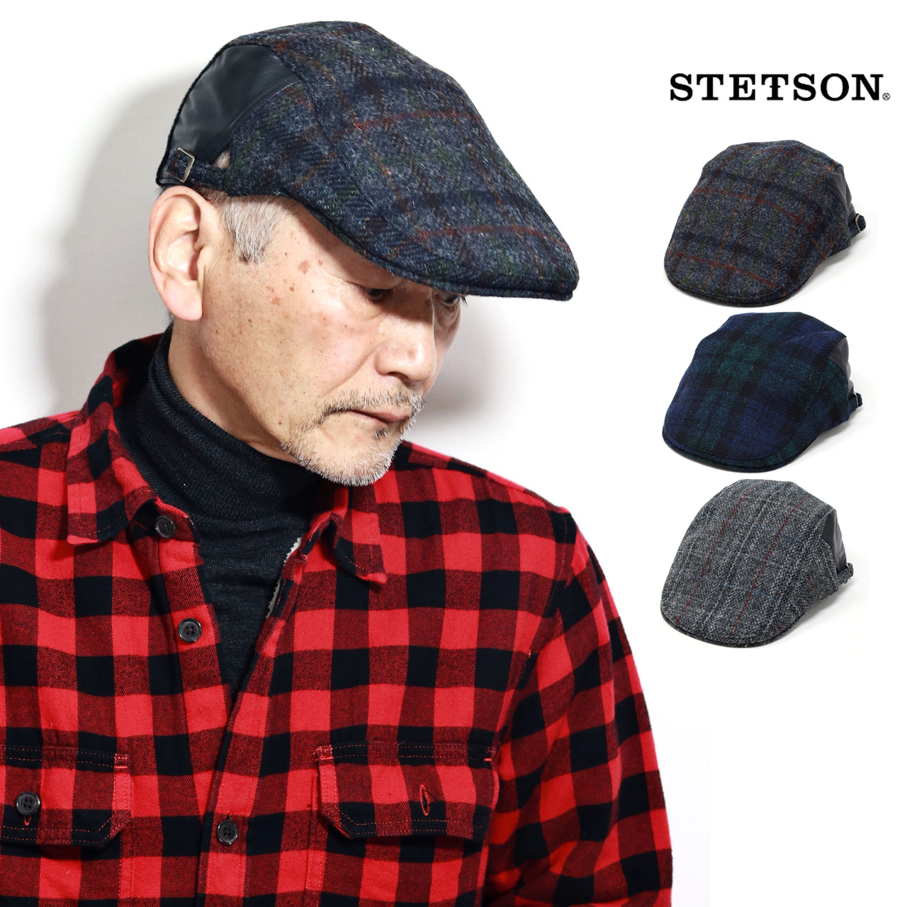 ハンチング 冬 ツイード メンズ ステットソン ウール STETSON ハリスツイード 防寒 保温 ...