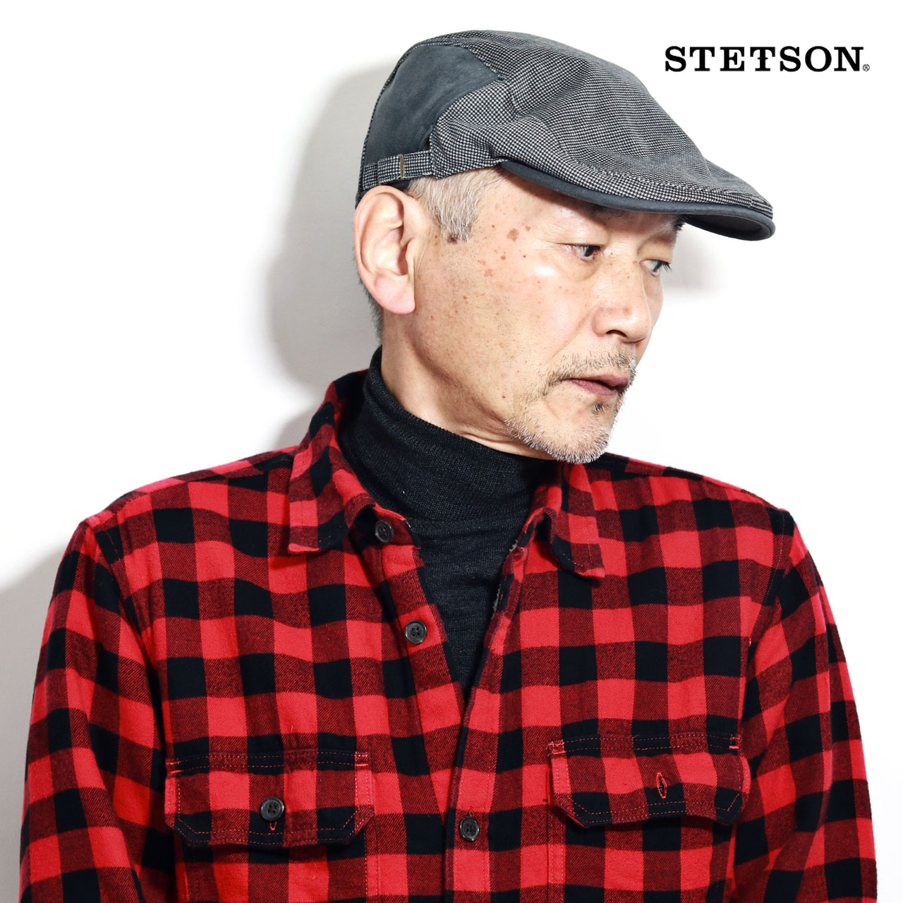 ステットソン ハンチング プレゼント メンズ ハンチング帽 千鳥格子 モノクロ 帽子 冬 紳士 アイビーキャップ STETSON 帽子 上品 保温 防寒 機能的｜elehelm-hatstore｜02