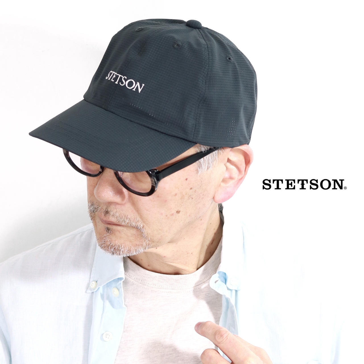 メンズ 帽子 軽量 キャップ チャコール STETSON COOL DOTS 男性 ギフト CAP 撥水 通気性 ステットソン ポリエステル100% 手洗い サイズ調整可 大きいサイズ｜elehelm-hatstore｜02