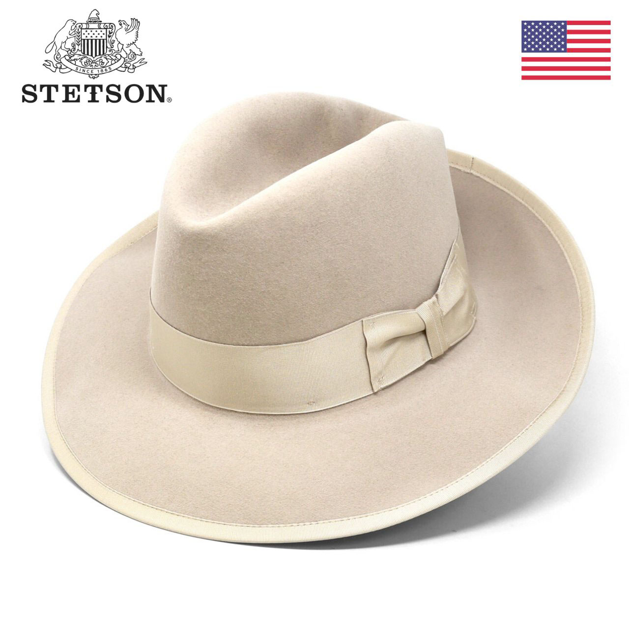 STETSON ラビットファー フェルトハット メンズ ステットソン オープンクラウン 日本限定 復刻モデル 高級 ライトベージュ アメリカ製 プレミアム 中折れ帽の画像