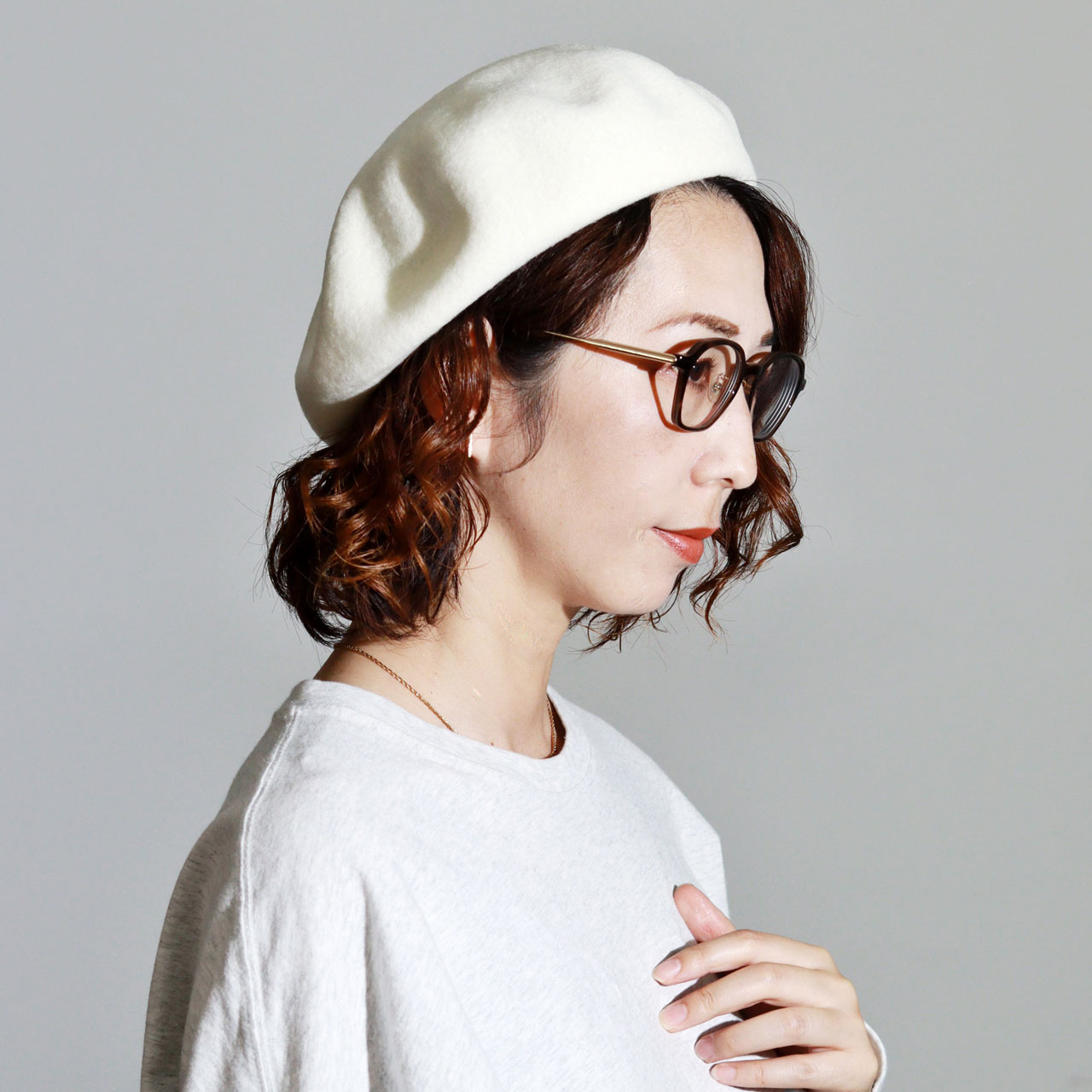 mmeeme ベレー帽 White ベレー レディース 帽子 ベレー帽 ウールベレー 秋 冬 日本製 国産