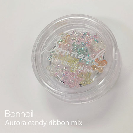 ボンネイル Bonnail オーロラキャンディリボンミックス 20個入 ネイルパーツ リボンネイル 立体パーツ 3Dパーツ デコパーツ ミニサイズ 小ぶり 新品 送料無料