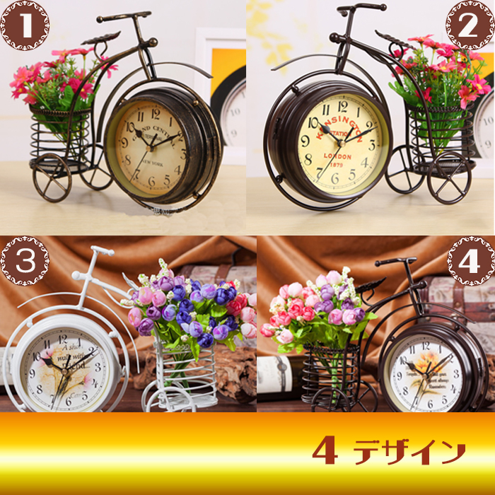 自転車型 置時計 4色からご選択 アナログ時計 レトロ アンティーク