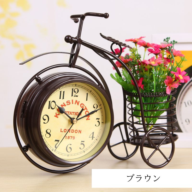 自転車型 置時計 4色からご選択 アナログ時計 レトロ アンティーク