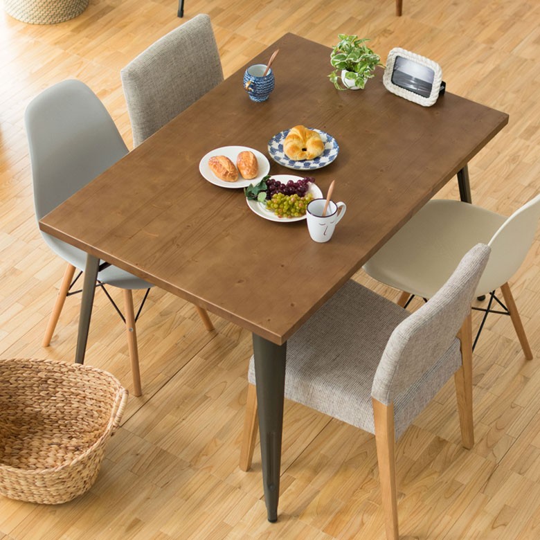 ダイニングテーブル 4人掛け 天然木 スチール脚 約120cm×72cm カフェ