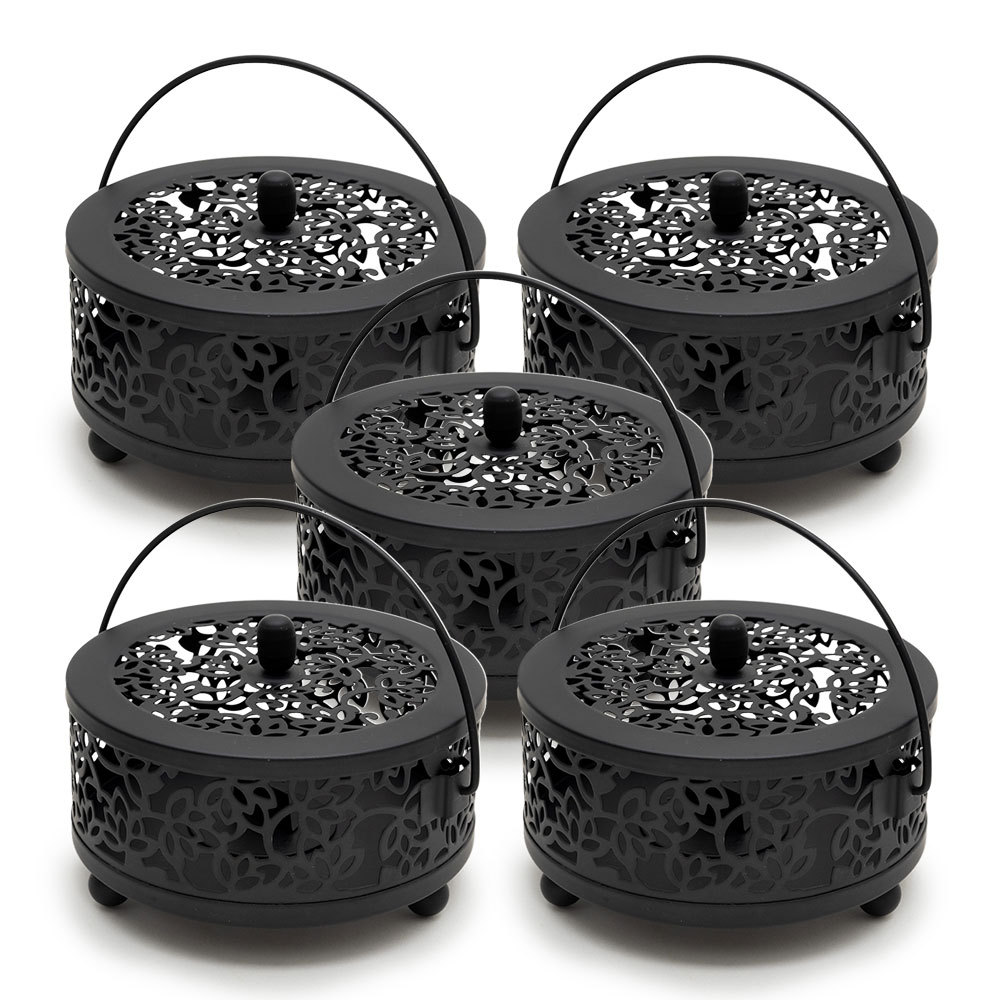 蚊取り線香入れ 蚊取り線香ホルダー 蚊取り線香立て おしゃれ 5個セット ロータス蓮柄 蚊遣り 蚊やり スチール製 ブラック 黒 虫よけ対策 アジア工房 10 | ブランド登録なし | 01