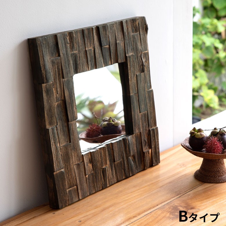 □美品□螺鈿細工 無垢材ミラー アジアン/エスニック 鏡