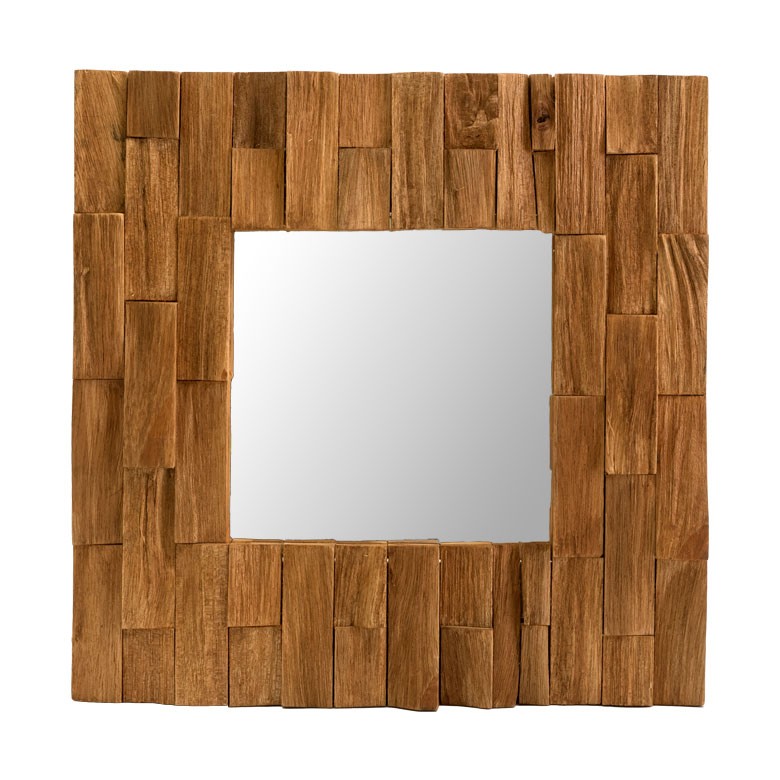 ミラー 壁掛け 卓上 鏡 金具付き アジアン チークウッド ナチュラル 正方形 ウォールデコレーション  バリ雑貨 エスニック おしゃれ 1086 | ブランド登録なし | 02