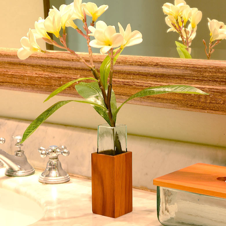 青緑色の花瓶 木製箱付き グリーン・ブルー系のフラワーベース（花瓶