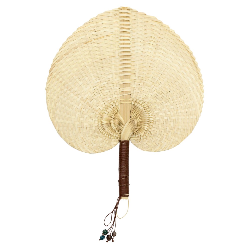 うちわ ロンタル椰子製 ハンドメイド ビーズ付き アジアン アイボリー ブラウン 南国 リゾート バリ雑貨 1358 | ブランド登録なし | 01