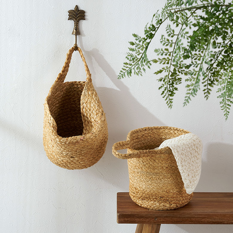 ジュートの壁掛けバスケット スリム 底マチ Sサイズ