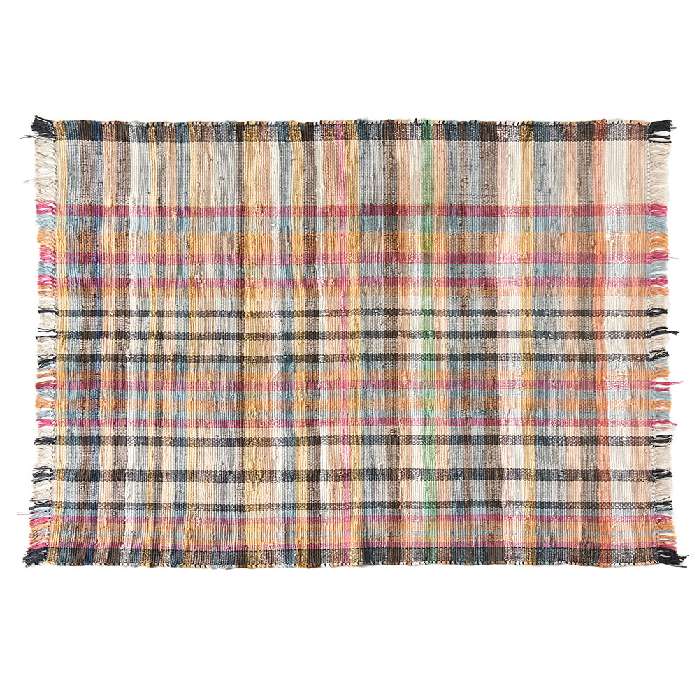 ラグ カーペット ラグマット コットン 130×190 1.5畳 天然素材 マット 裂き織り フリンジ付き 敷物 絨毯 おしゃれ 北欧 リゾート 雑貨 インテリア 西海岸 3464 | ELEMENTS（インテリア） | 01