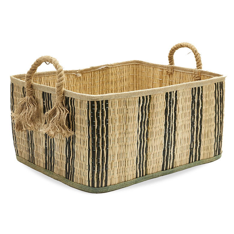 バスケット かご シーグラス 持ち手つき スクエア ストライプ ブラック 黒 収納バスケット 収納かご ランドリーバスケット 51249 | ELEMENTS（インテリア） | 02