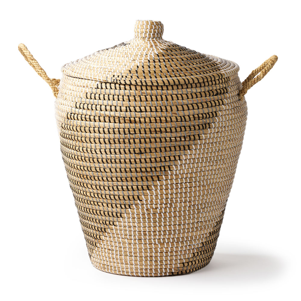 バスケット ふた 持ち手 付き かご シーグラス 高さ 60cm 収納 セネガル ダスト ボックス 荷物 入れ おしゃれ 北欧  リゾート 雑貨 インテリア 西海岸 51354 | ELEMENTS（インテリア） | 01