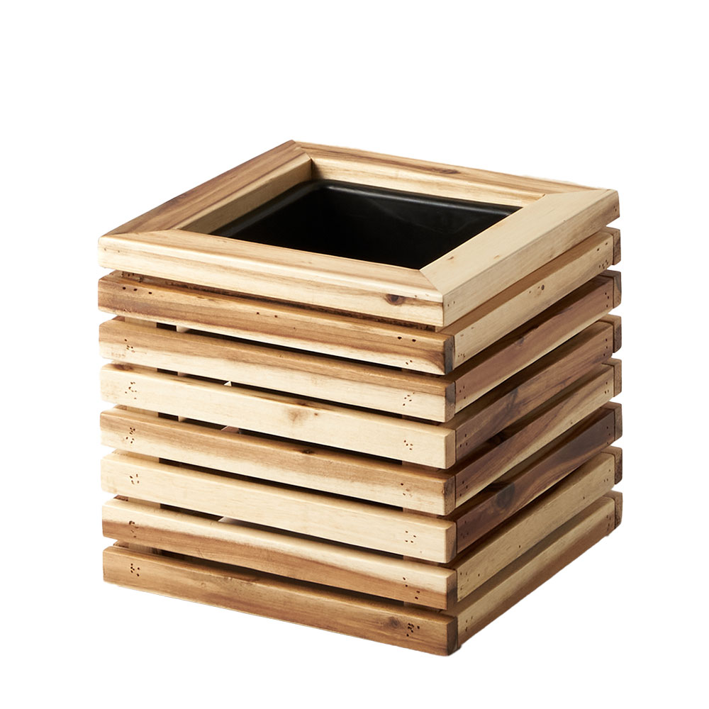 プランター カバー ボックス ウッド 天然 木 製 Sサイズ 5号用 インナー ポット 付 正方形 植木 鉢 テラス 玄関 おしゃれ 北欧 雑貨 インテリア 西海岸 51362 | ブランド登録なし | 01