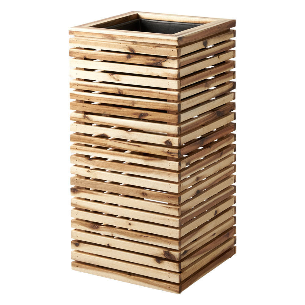 プランター カバー ボックス ウッド 天然 木 製 Mサイズ 7号用 インナー ポット 付 正方形 植木 鉢 テラス 玄関 おしゃれ 北欧 雑貨 インテリア 西海岸 51368 | ブランド登録なし | 01